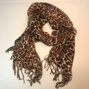 Hinge Animal Feline Print Scarf Fringe XL